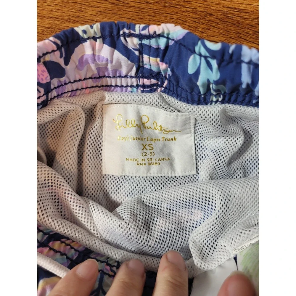 Lilly Pulitzer Junior Boys Capri Swim Trunks XS Blue‎ Nautical Seaweed Swimsuit